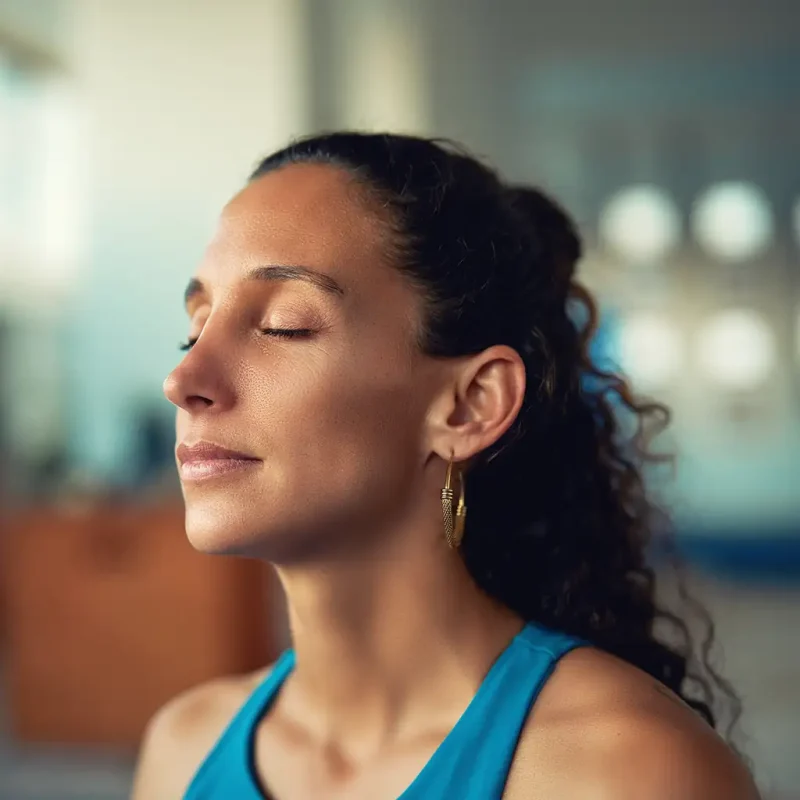 a woman with her eyes closed