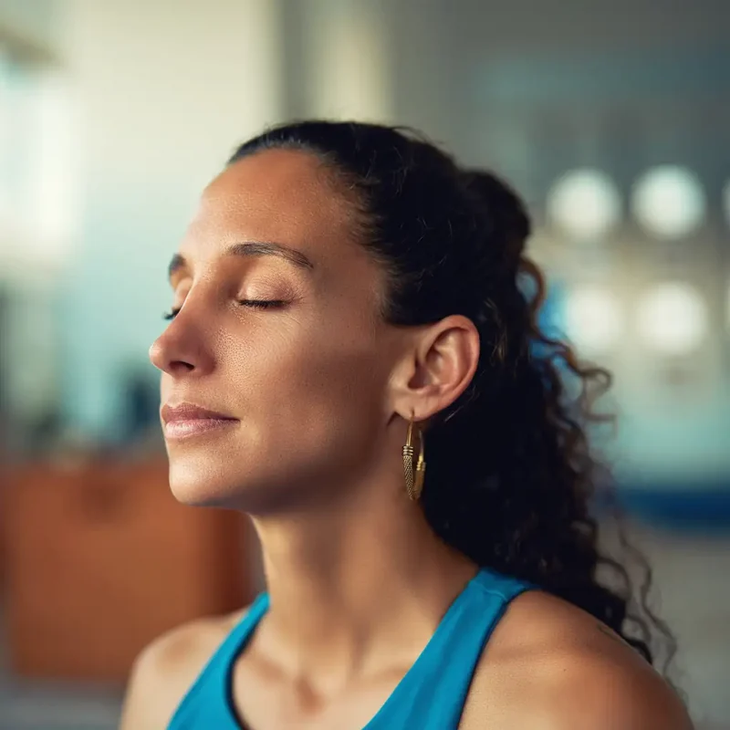 a woman with her eyes closed