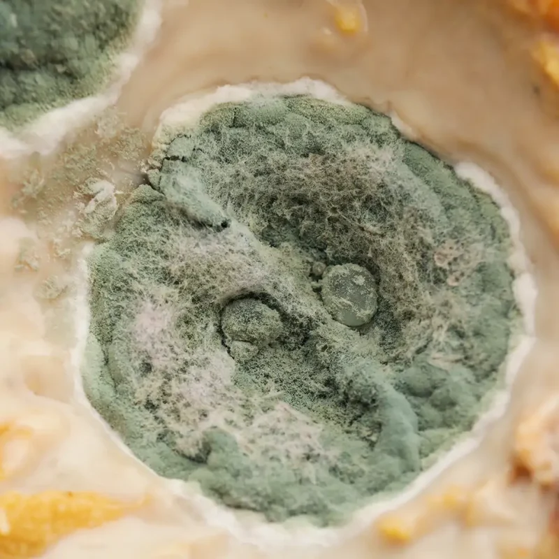 a close up of a moldy round object